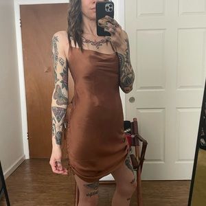 Aritzia Wilfred Only Ruched Slip Dress in Copper XXS